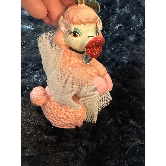 Vintage Katherines Collection Pink Poodle Ornament With Tulle Skirt & Glitter - Picture 3 of 7